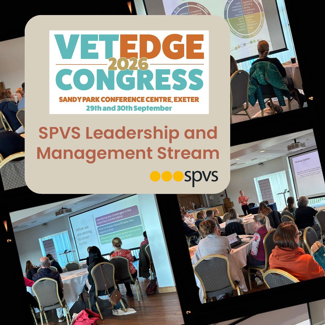 A montage of imagery from previous congresses with text overlay of the SPVS Leadership and Management Stream wording and logo overlaid.
